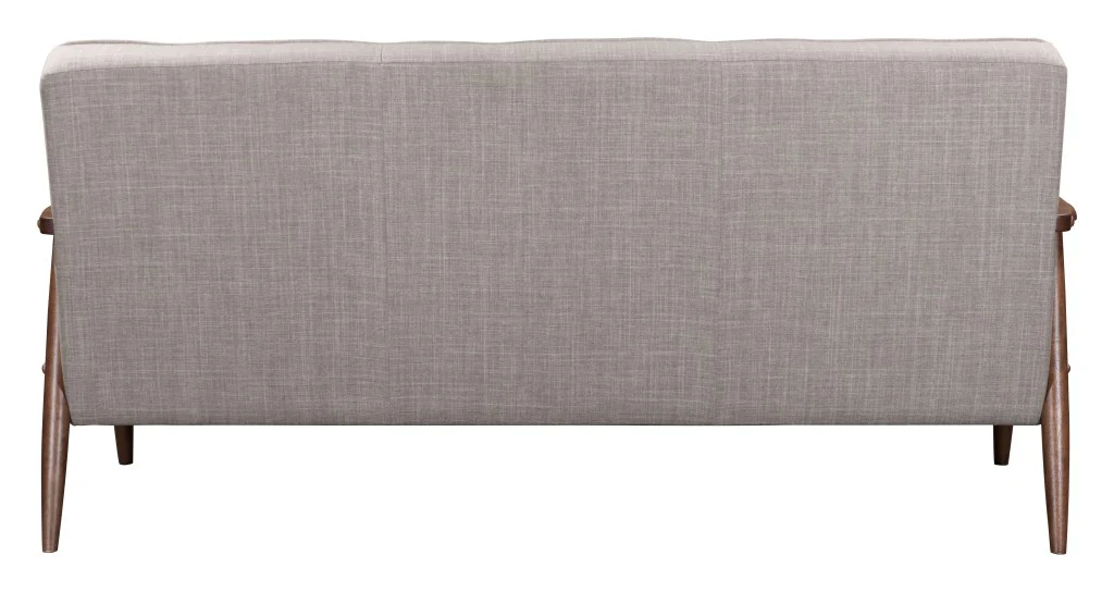 69" Taupe Beige Tufted Fabric And Brown Solid Wood Sofa By Homeroots - Image 5