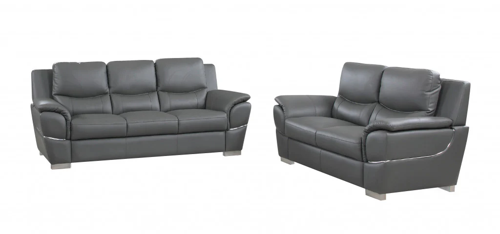 69'" X 34'"  X 35'" Modern Gray Leather Sofa And Loveseat By Homeroots - Image 3