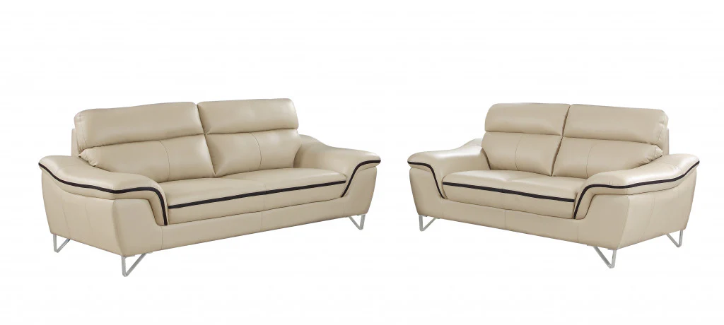 69'" X 36'"  X 40'" Modern Beige Leather Sofa And Loveseat By Homeroots - Image 5