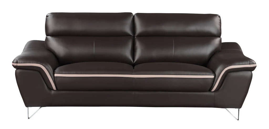 69'" X 36"  X 40'" Modern Brown Leather Sofa And Loveseat By Homeroots - Image 3