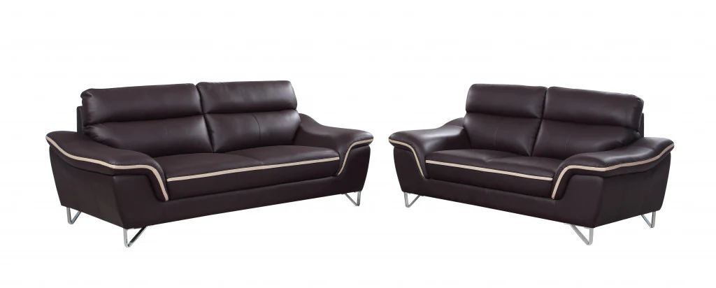 69'" X 36"  X 40'" Modern Brown Leather Sofa And Loveseat By Homeroots - Image 5
