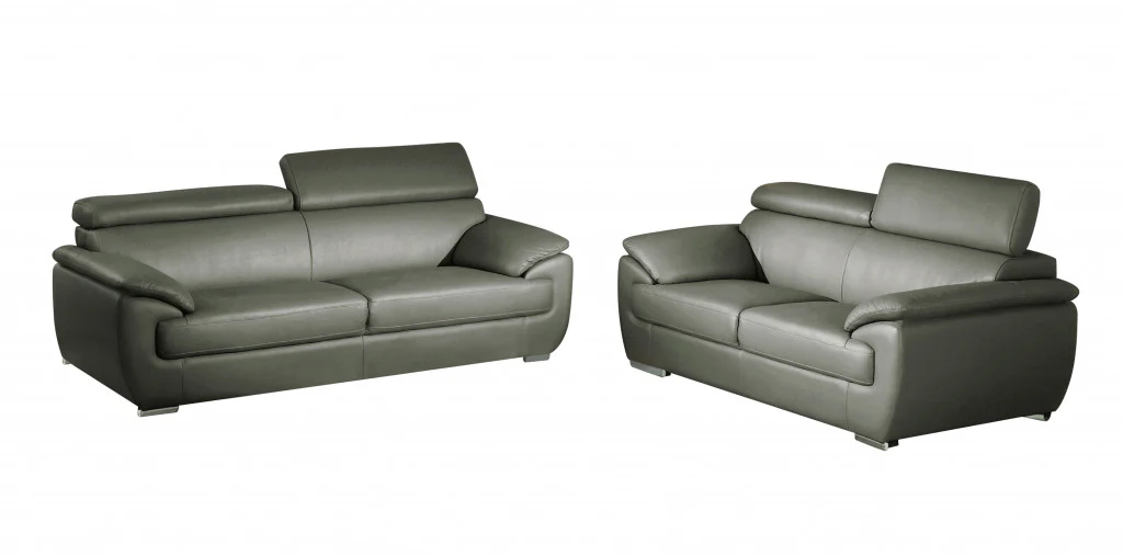 69 X 38  X 32To 39 Modern Gray Leather Sofa And Loveseat By Homeroots - Image 4