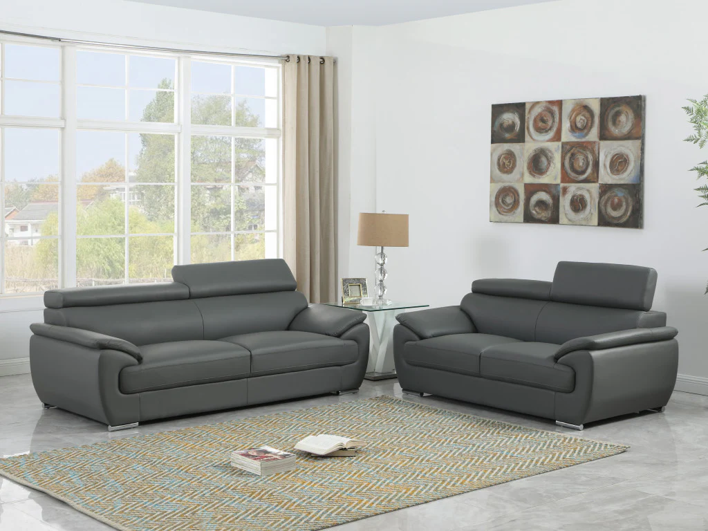 69 X 38  X 32To 39 Modern Gray Leather Sofa And Loveseat By Homeroots - Image 5