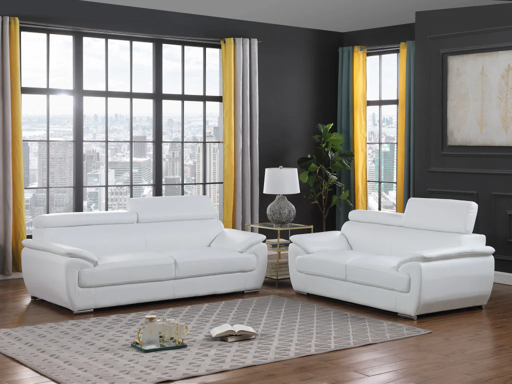 69" X 38" X 32To 39" Modern White Leather Sofa And Loveseat By Homeroots - Image 5