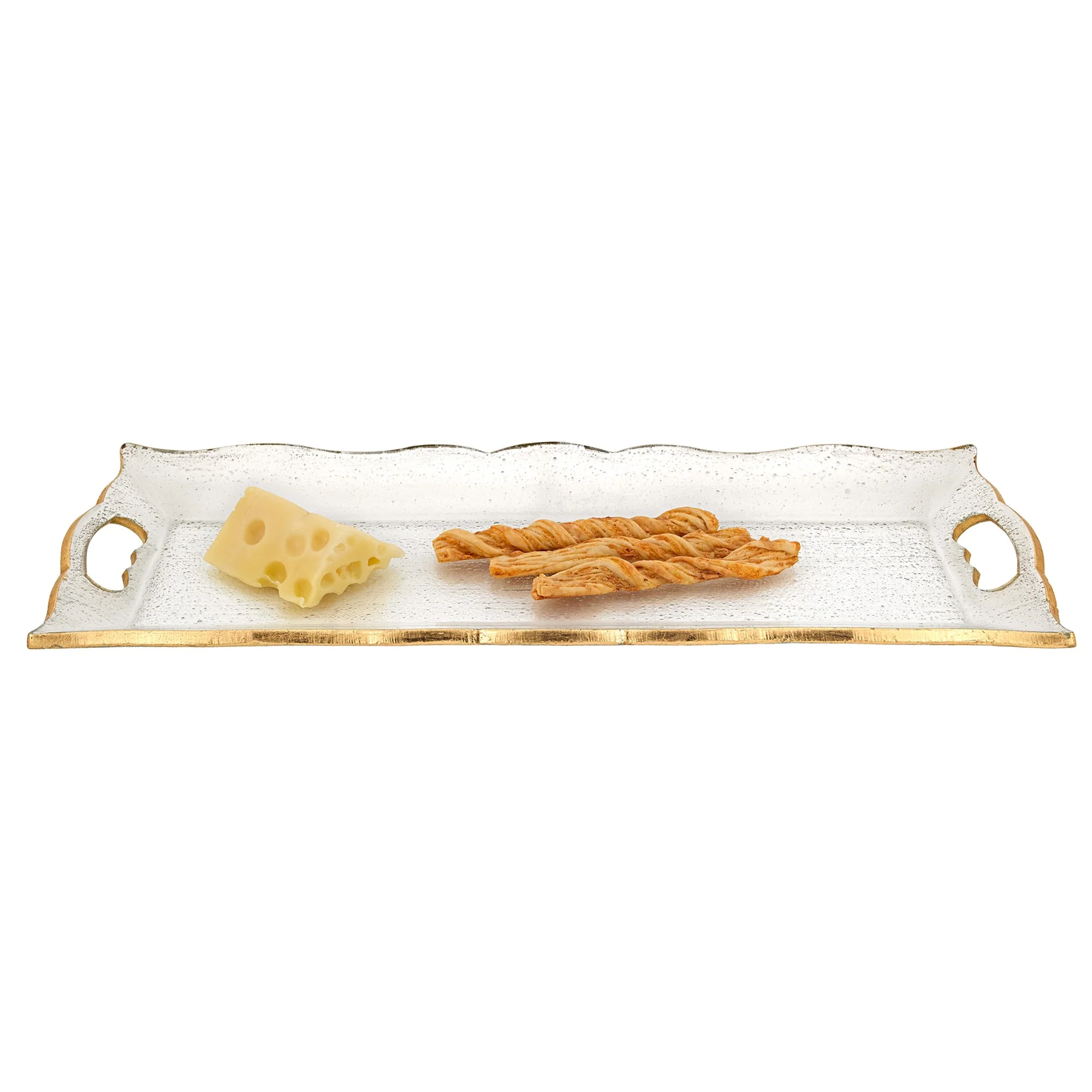 7 X 20 Hand Decorated Scalloped Edge Gold Leaf Tray With Cut Out Handles By Homeroots - Image 2