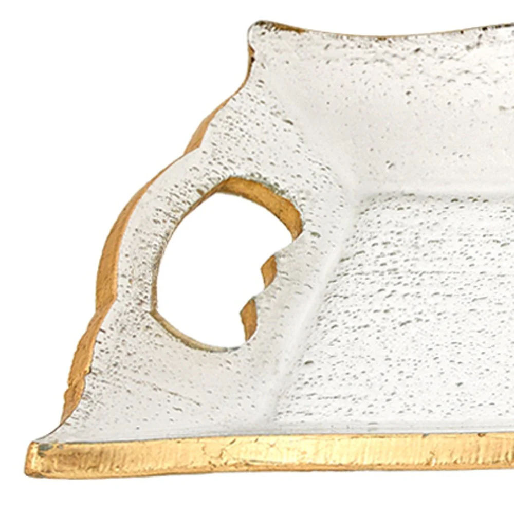 7 X 20 Hand Decorated Scalloped Edge Gold Leaf Tray With Cut Out Handles By Homeroots - Image 3