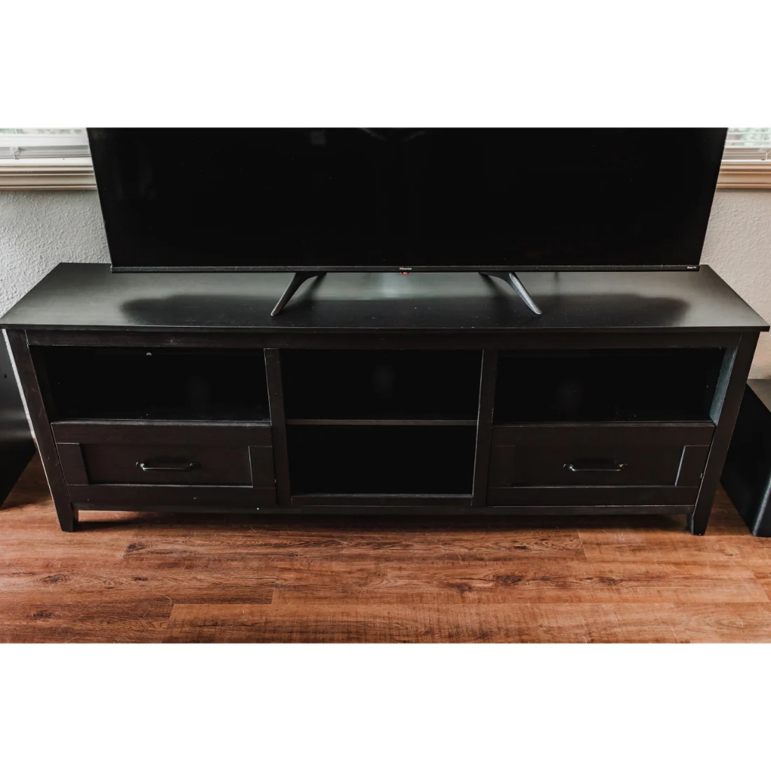 70" Black Open Shelving TV Stand With Bookcase and Two Drawers By Homeroots - Image 8