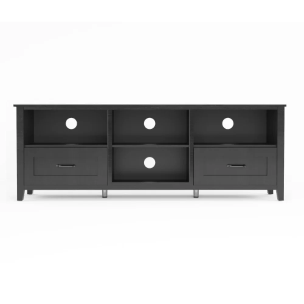 70" Black Open Shelving TV Stand With Bookcase and Two Drawers By Homeroots - Image 9