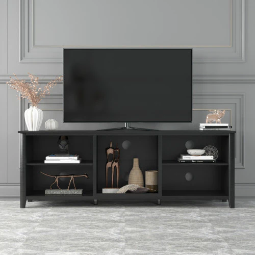 70" Black Open Shelving TV Stand With Bookcase By Homeroots - Image 2