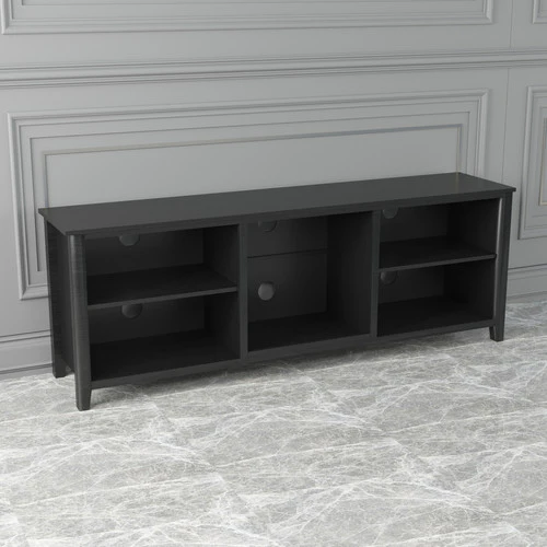 70" Black Open Shelving TV Stand With Bookcase By Homeroots - Image 3
