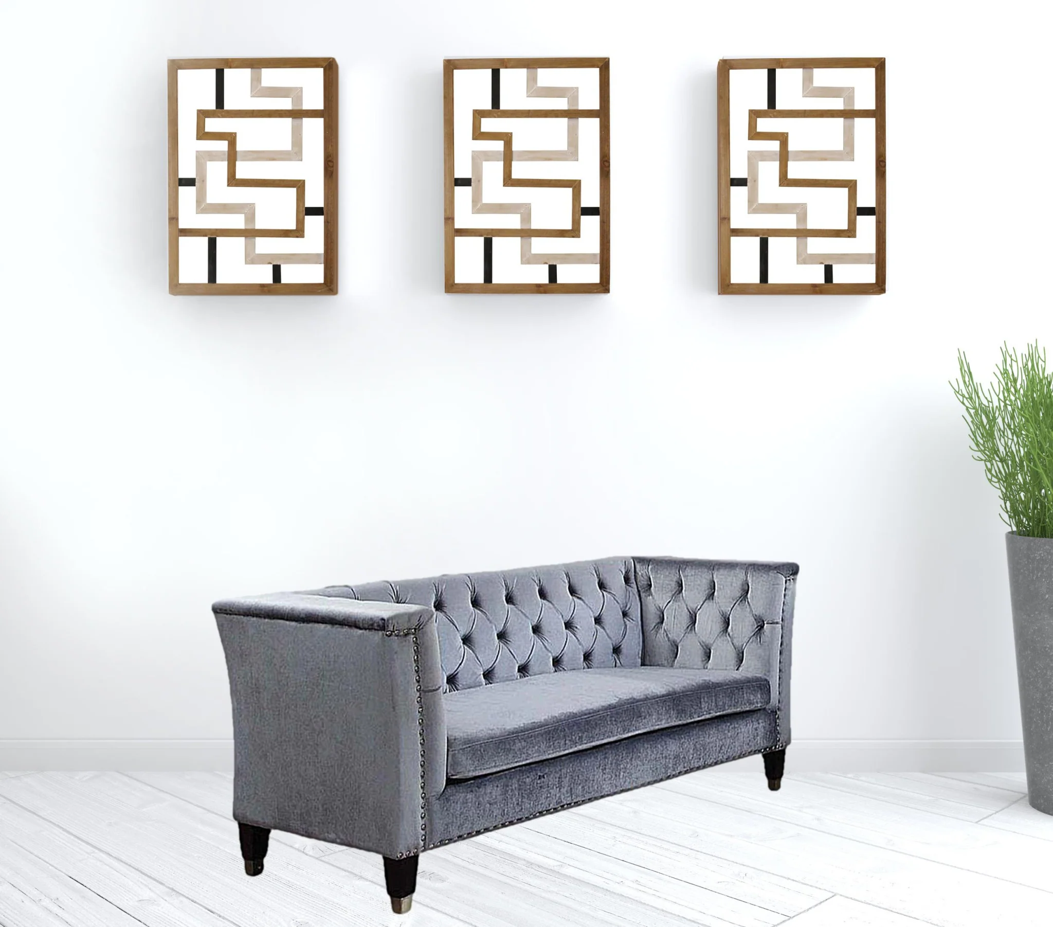 70" Blue Gray And Black Velvet Love Seat By Homeroots - Image 2