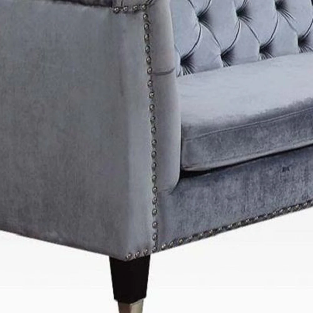 70" Blue Gray And Black Velvet Love Seat By Homeroots - Image 3