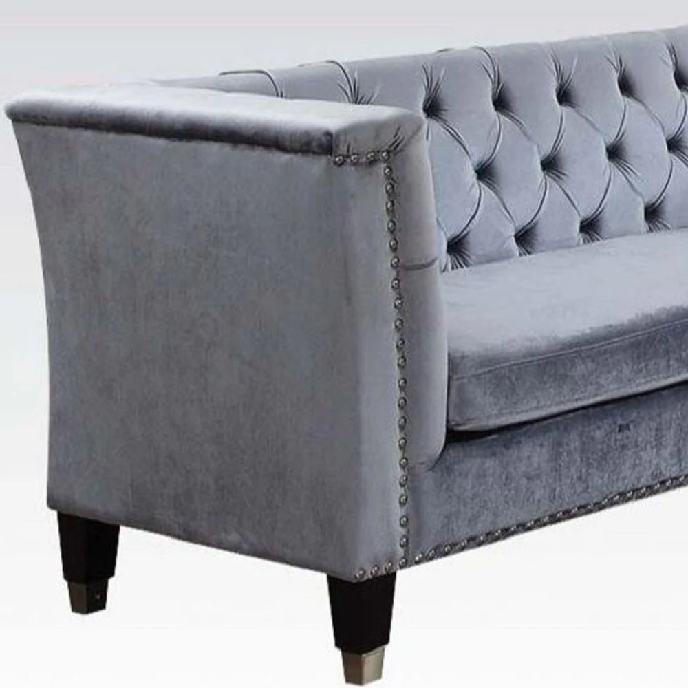 70" Blue Gray And Black Velvet Love Seat By Homeroots - Image 4