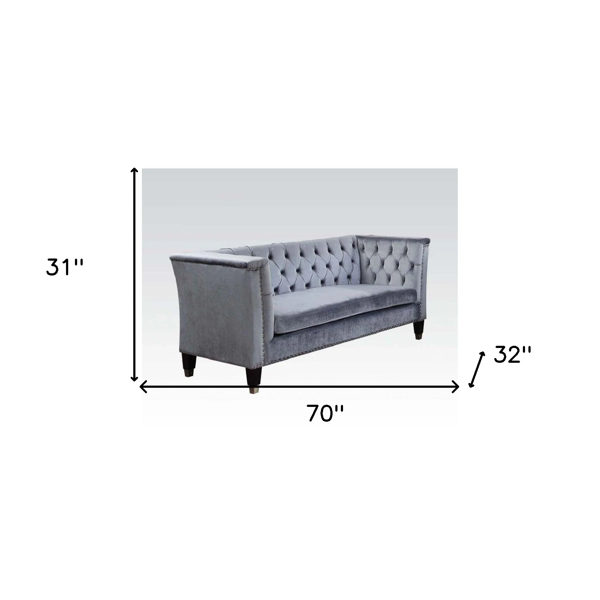 70" Blue Gray And Black Velvet Love Seat By Homeroots - Image 5