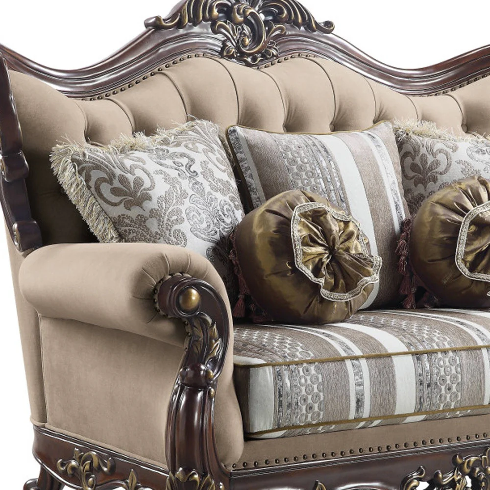 70" Brown And Dark Brown Linen Curved Love Seat And Toss Pillows By Homeroots - Image 3