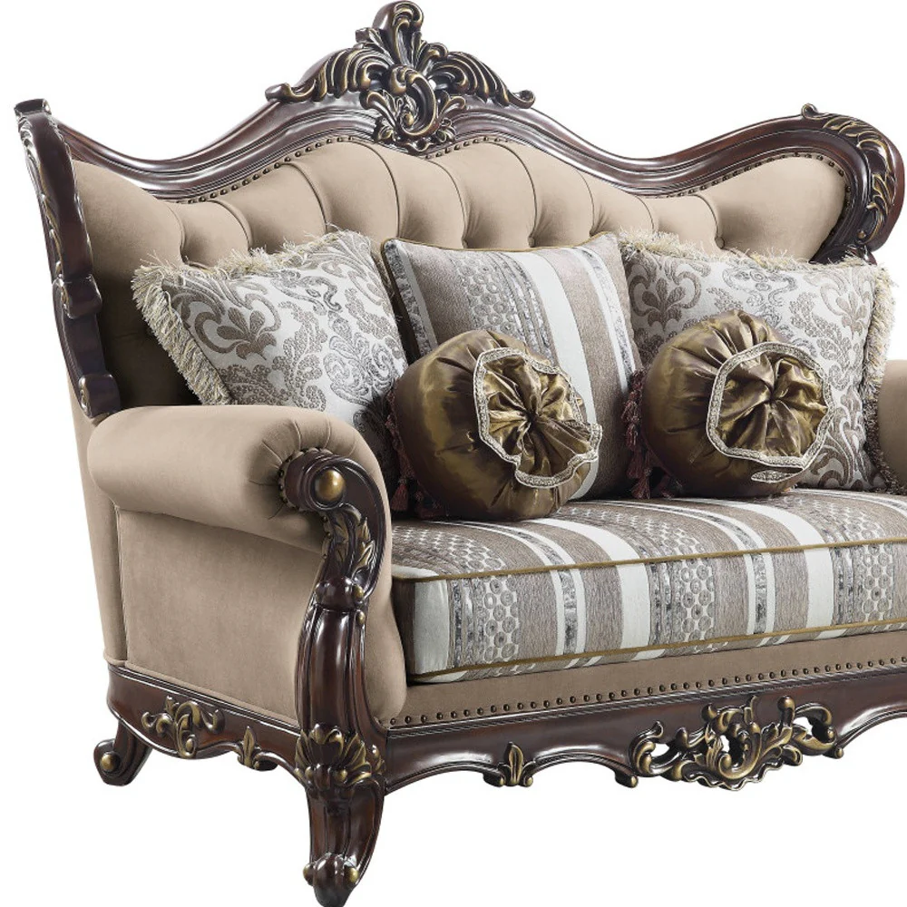 70" Brown And Dark Brown Linen Curved Love Seat And Toss Pillows By Homeroots - Image 4