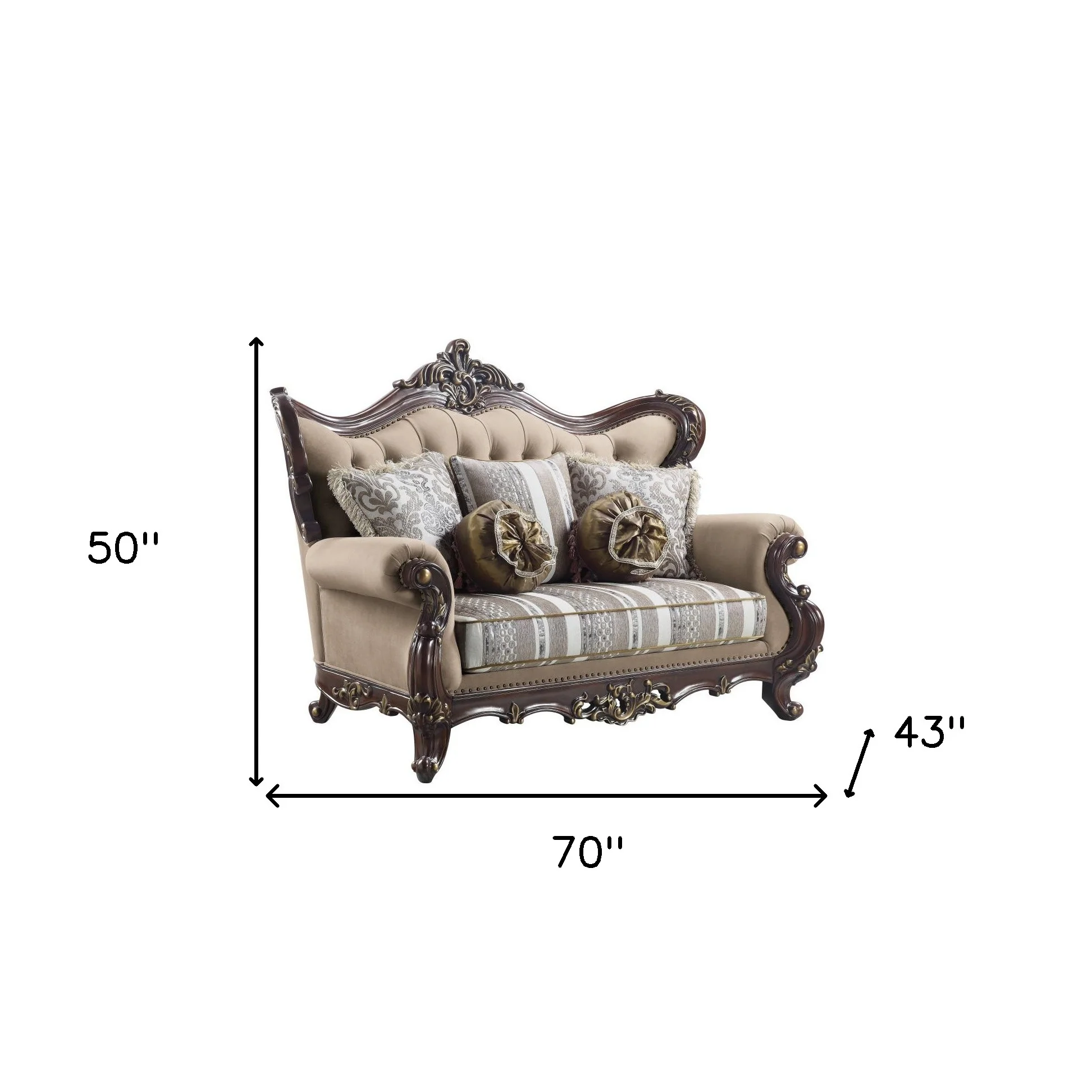 70" Brown And Dark Brown Linen Curved Love Seat And Toss Pillows By Homeroots - Image 5