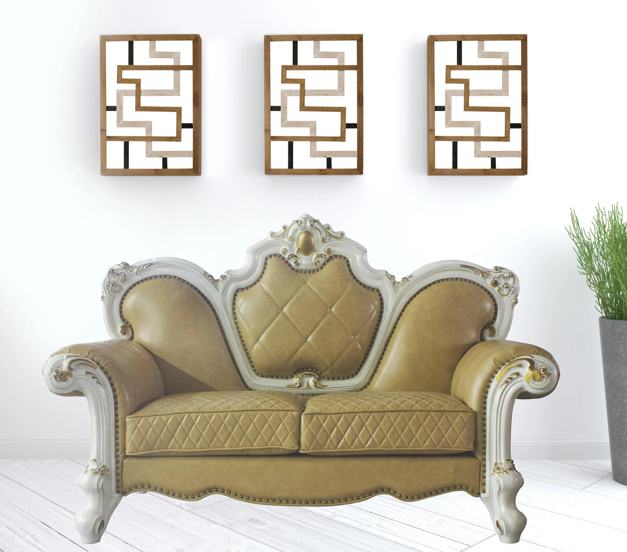 70" Butterscotch And Pearl Faux Leather Love Seat And Toss Pillows By Homeroots - Image 2