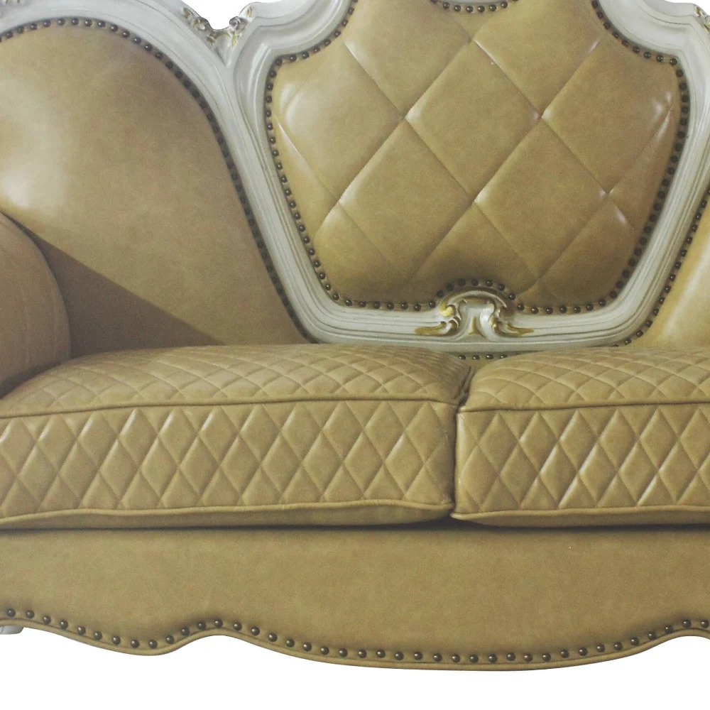 70" Butterscotch And Pearl Faux Leather Love Seat And Toss Pillows By Homeroots - Image 3