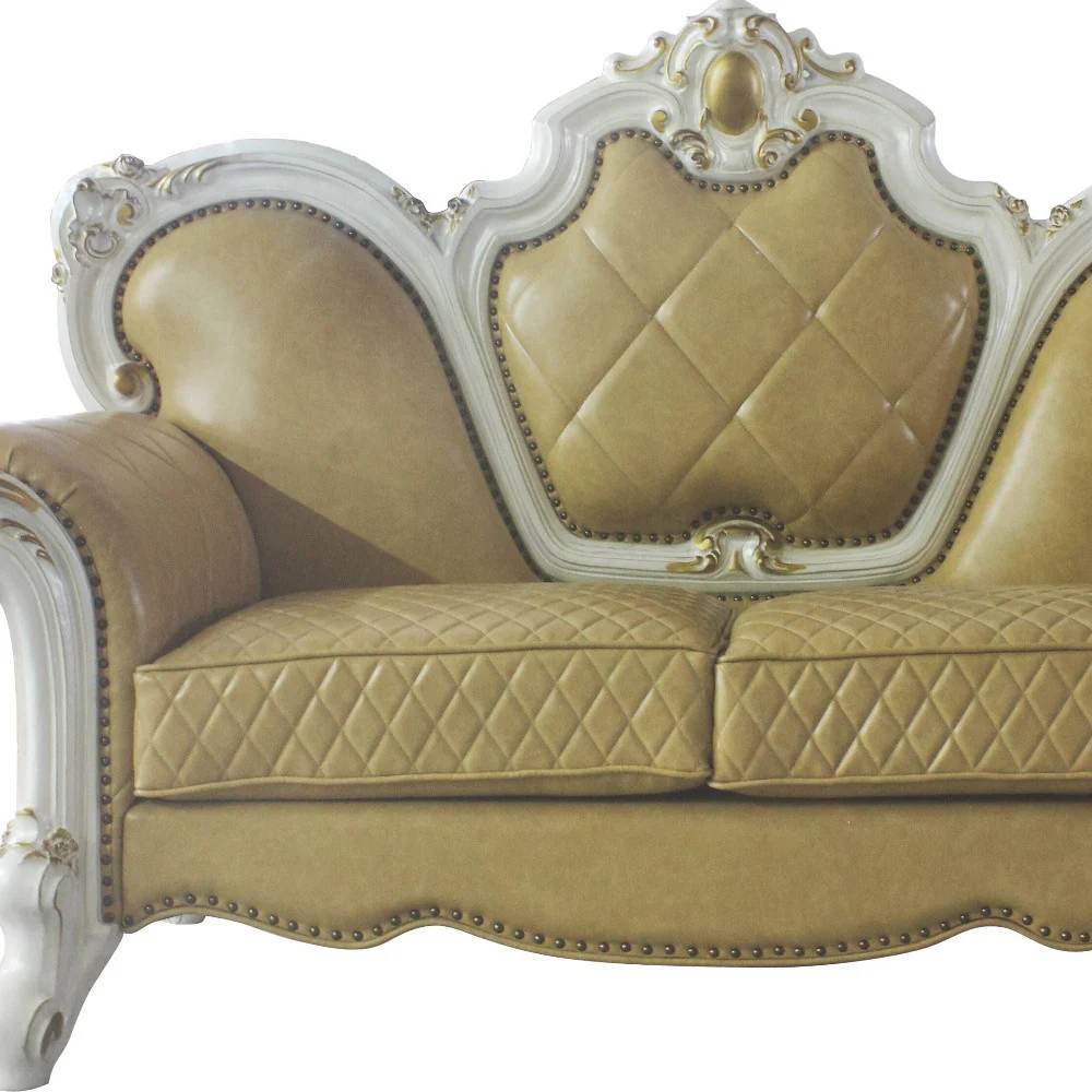 70" Butterscotch And Pearl Faux Leather Love Seat And Toss Pillows By Homeroots - Image 4