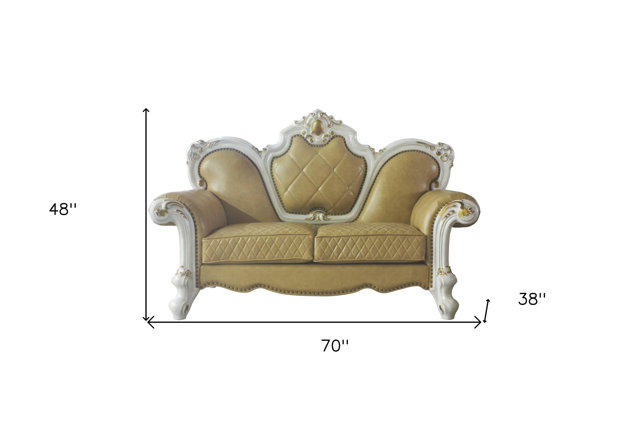 70" Butterscotch And Pearl Faux Leather Love Seat And Toss Pillows By Homeroots - Image 5