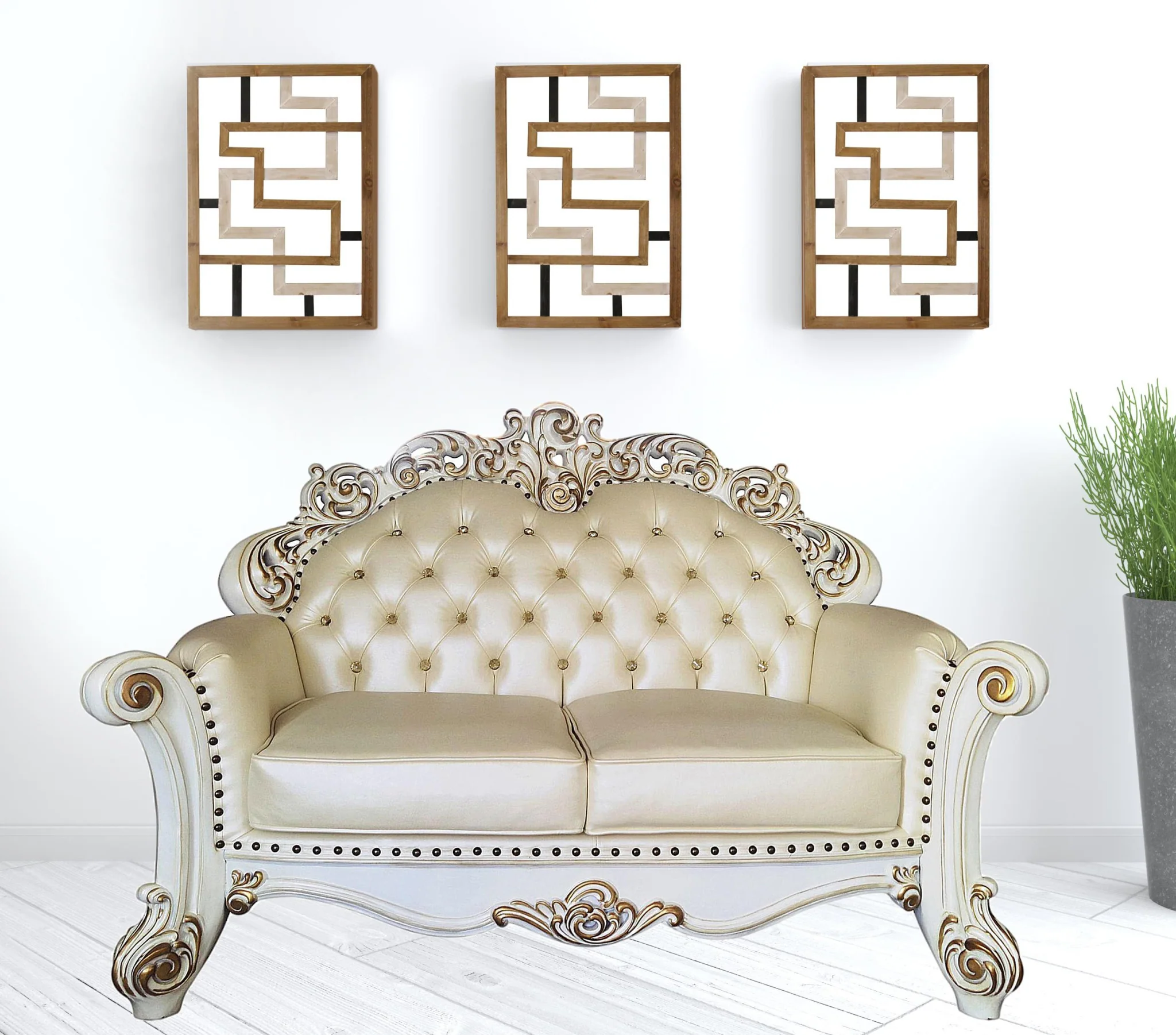 70" Champagne And Pearl Faux Leather Love Seat And Toss Pillows By Homeroots - Image 2