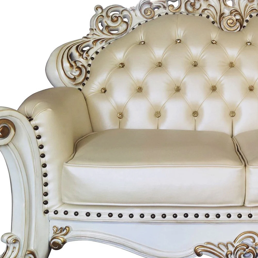 70" Champagne And Pearl Faux Leather Love Seat And Toss Pillows By Homeroots - Image 3