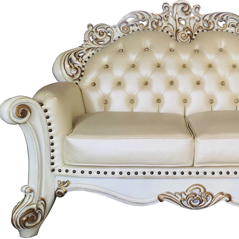 70" Champagne And Pearl Faux Leather Love Seat And Toss Pillows By Homeroots - Image 4