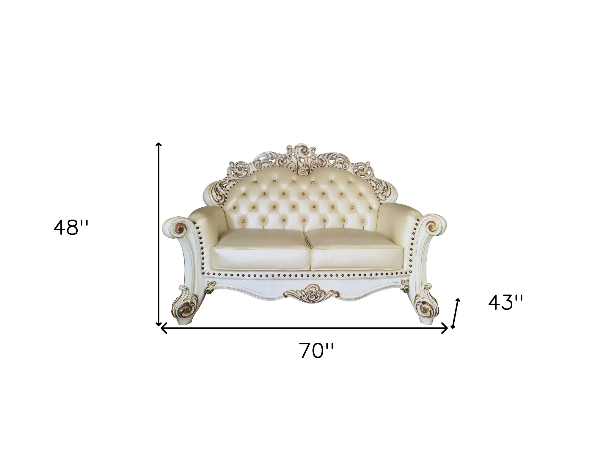 70" Champagne And Pearl Faux Leather Love Seat And Toss Pillows By Homeroots - Image 5