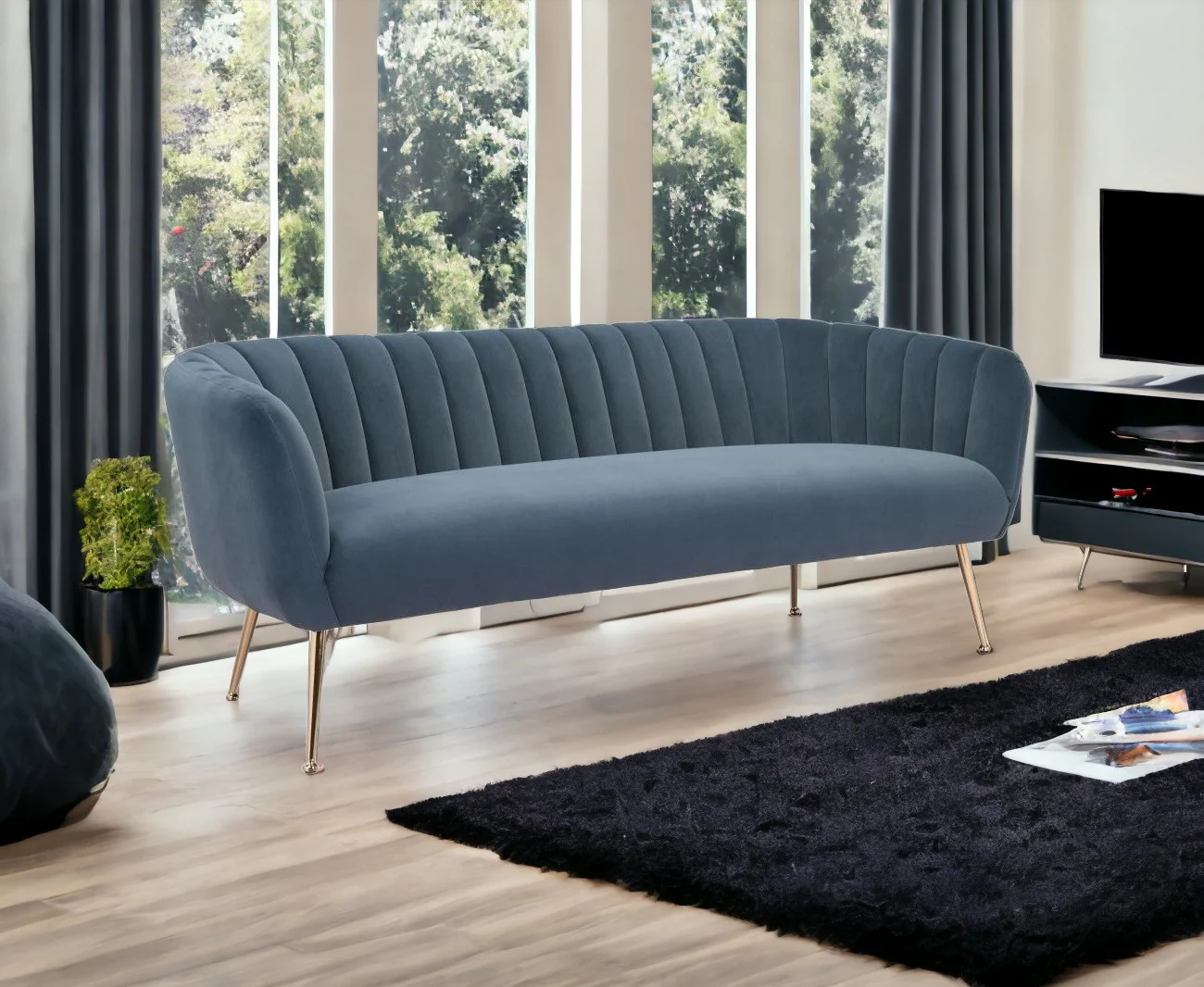 70" Dark Gray Velvet And Gold Sofa By Homeroots - Image 2