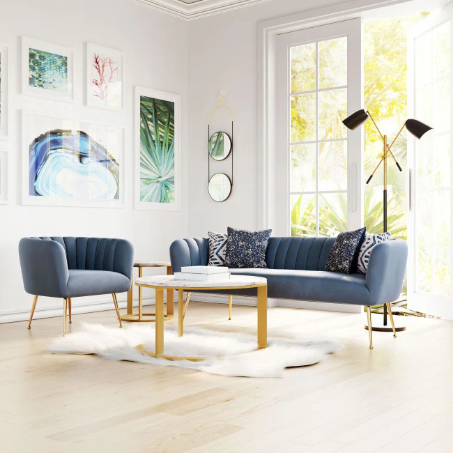 70" Dark Gray Velvet And Gold Sofa By Homeroots - Image 7
