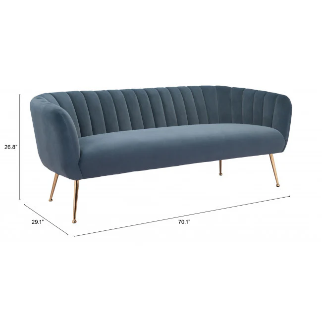 70" Dark Gray Velvet And Gold Sofa By Homeroots - Image 9