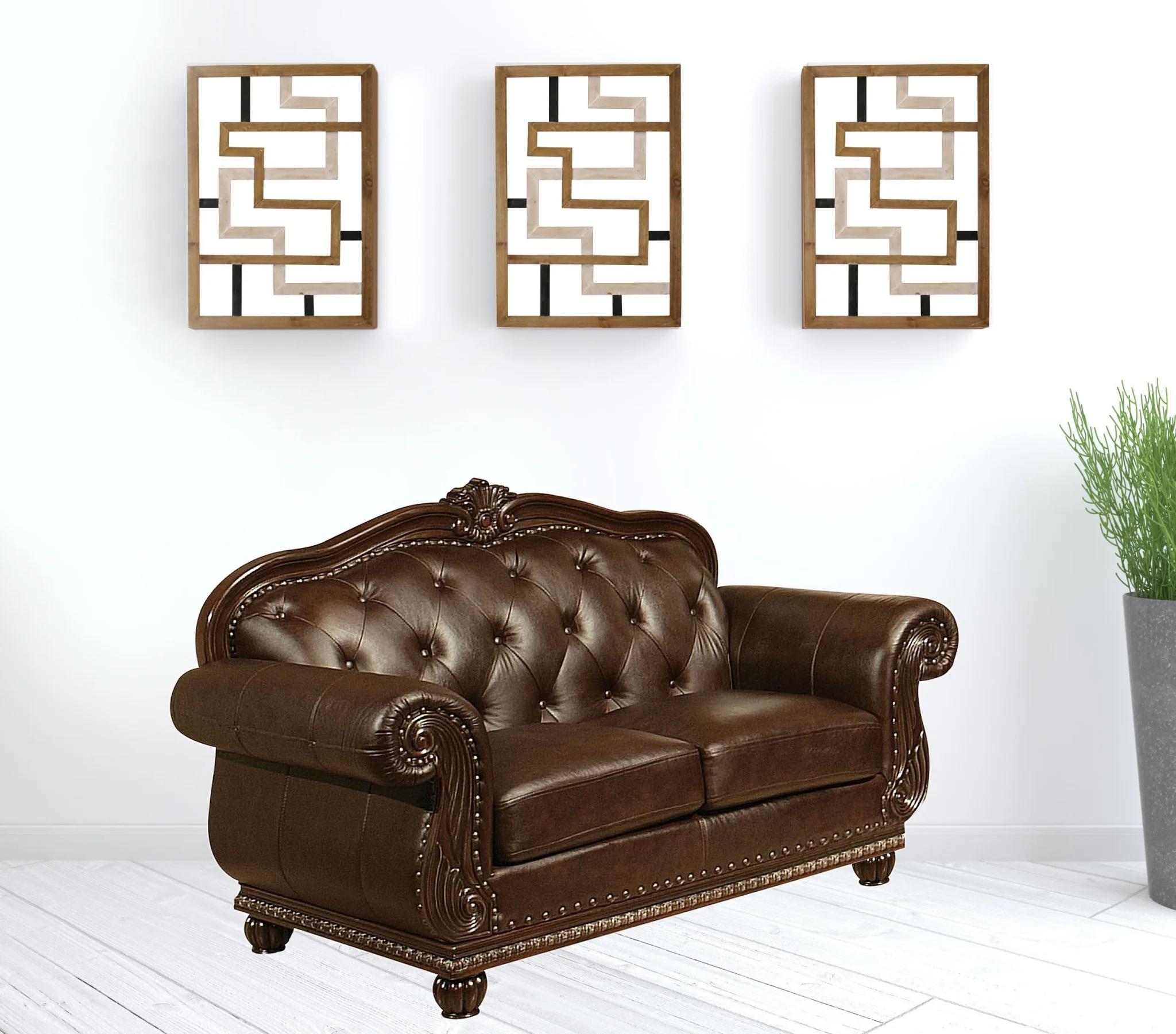 70" Espresso Faux Leather And Black Nailhead Love Seat By Homeroots - Image 2