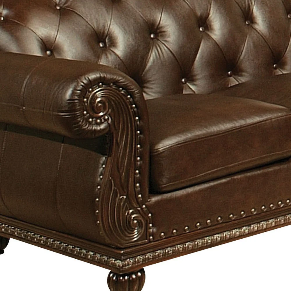 70" Espresso Faux Leather And Black Nailhead Love Seat By Homeroots - Image 3