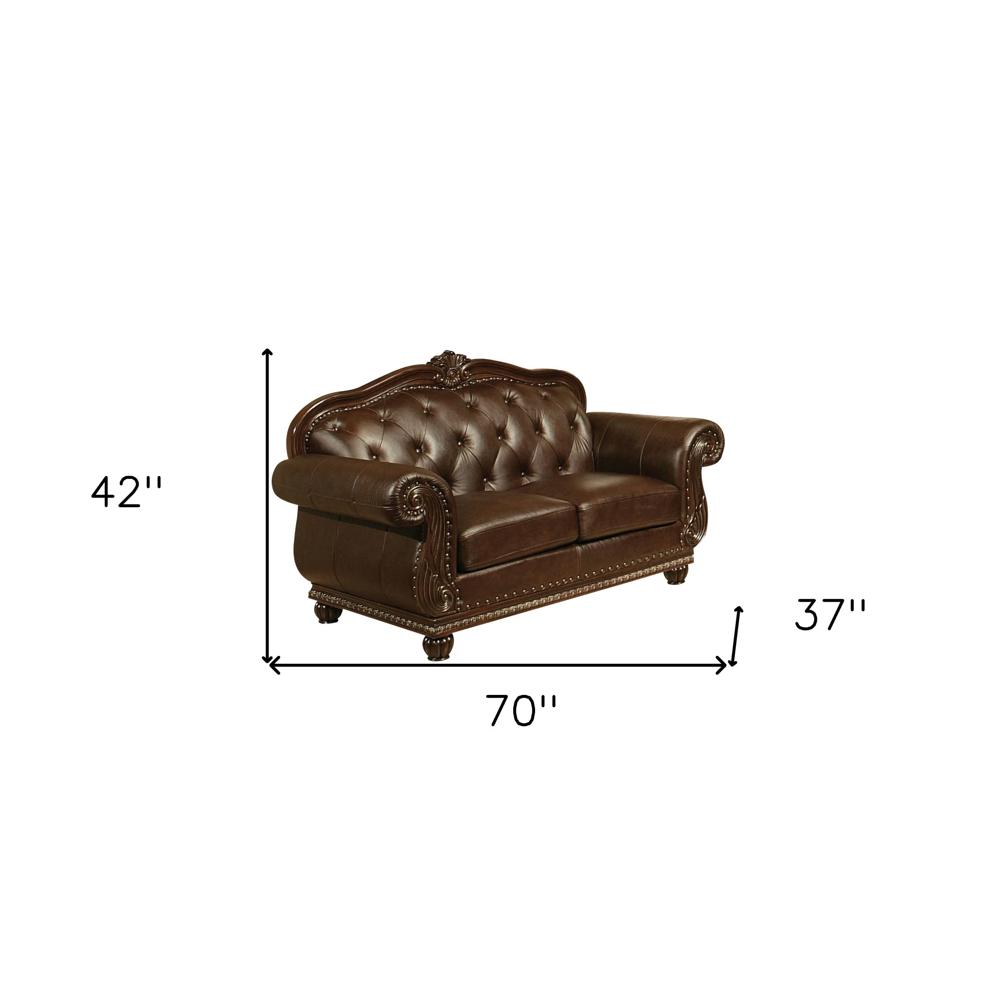 70" Espresso Faux Leather And Black Nailhead Love Seat By Homeroots - Image 5