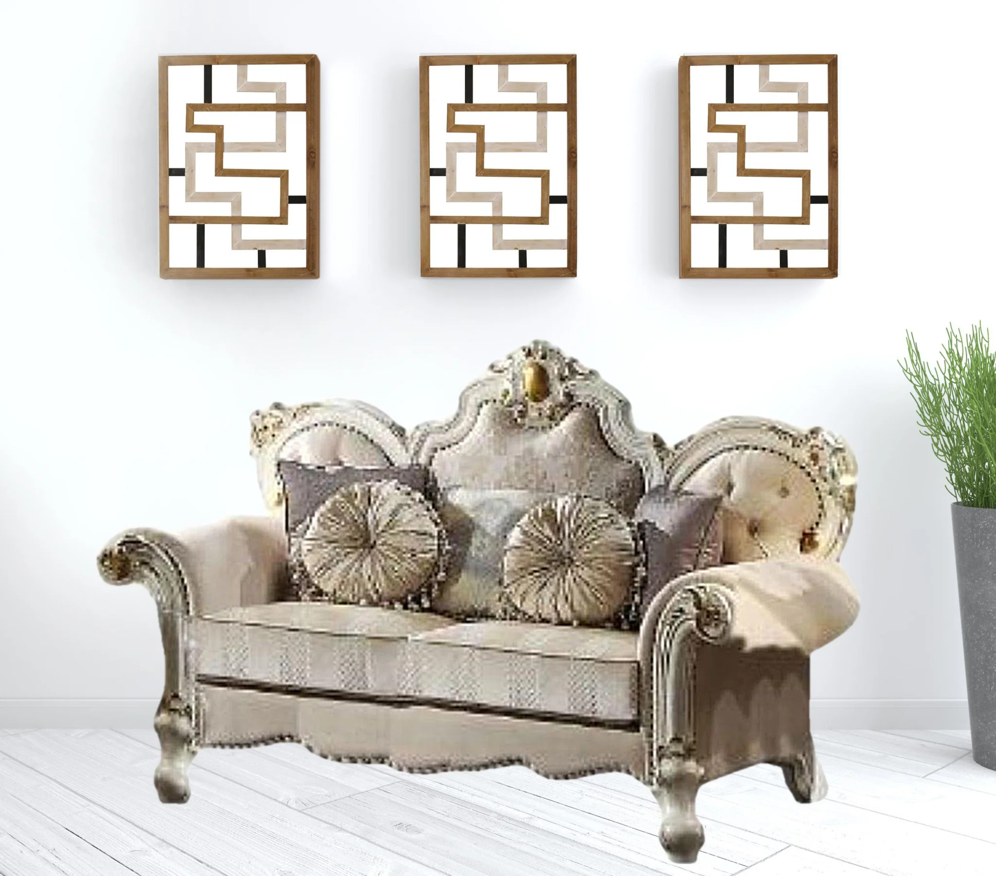 70" Gold And Pearl Velvet Love Seat And Toss Pillows By Homeroots - Image 2