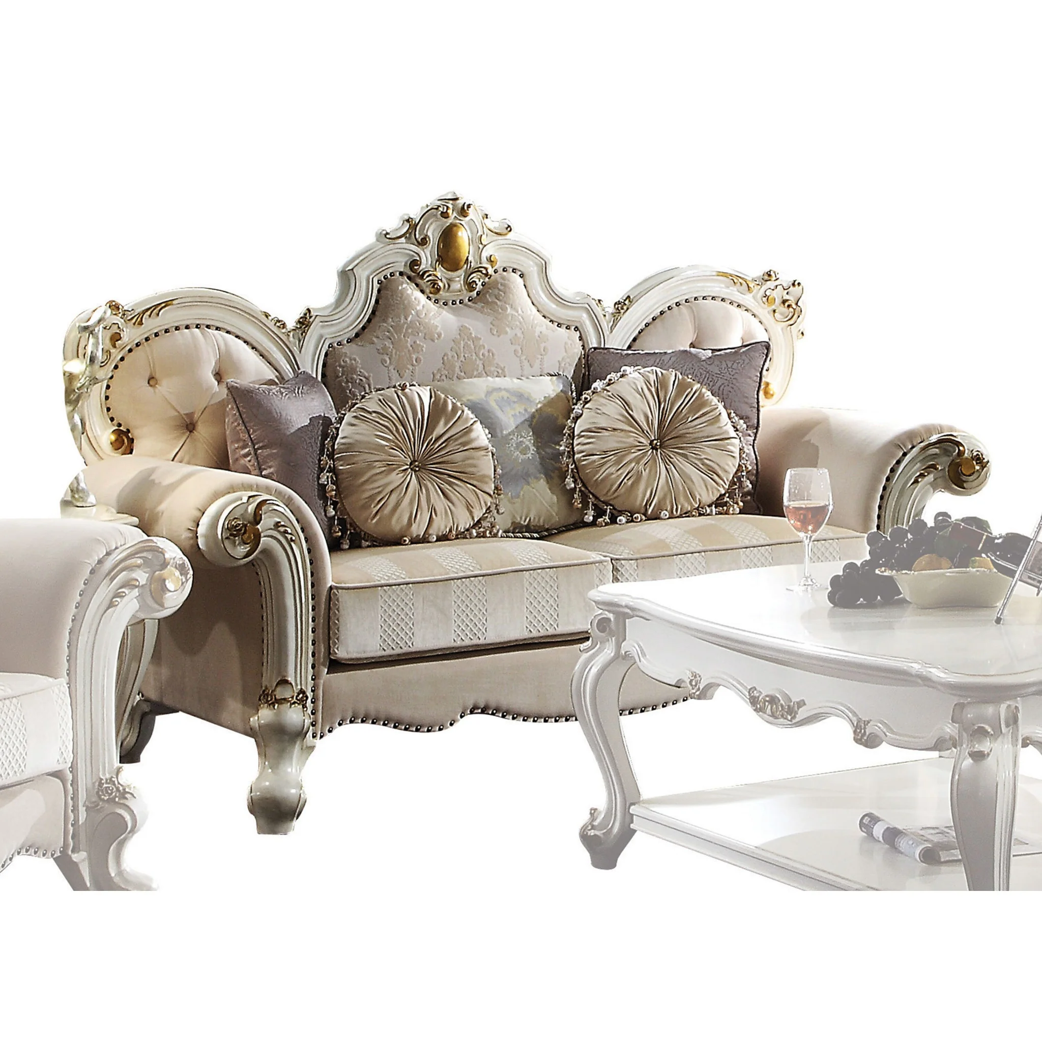 70" Gold And Pearl Velvet Love Seat And Toss Pillows By Homeroots - Image 3