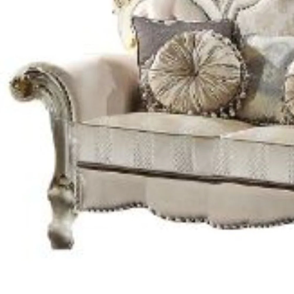70" Gold And Pearl Velvet Love Seat And Toss Pillows By Homeroots - Image 4