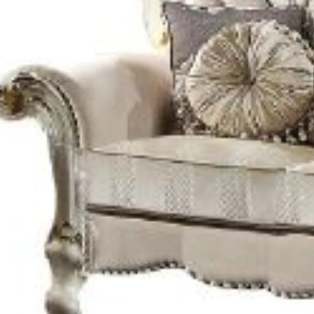 70" Gold And Pearl Velvet Love Seat And Toss Pillows By Homeroots - Image 5
