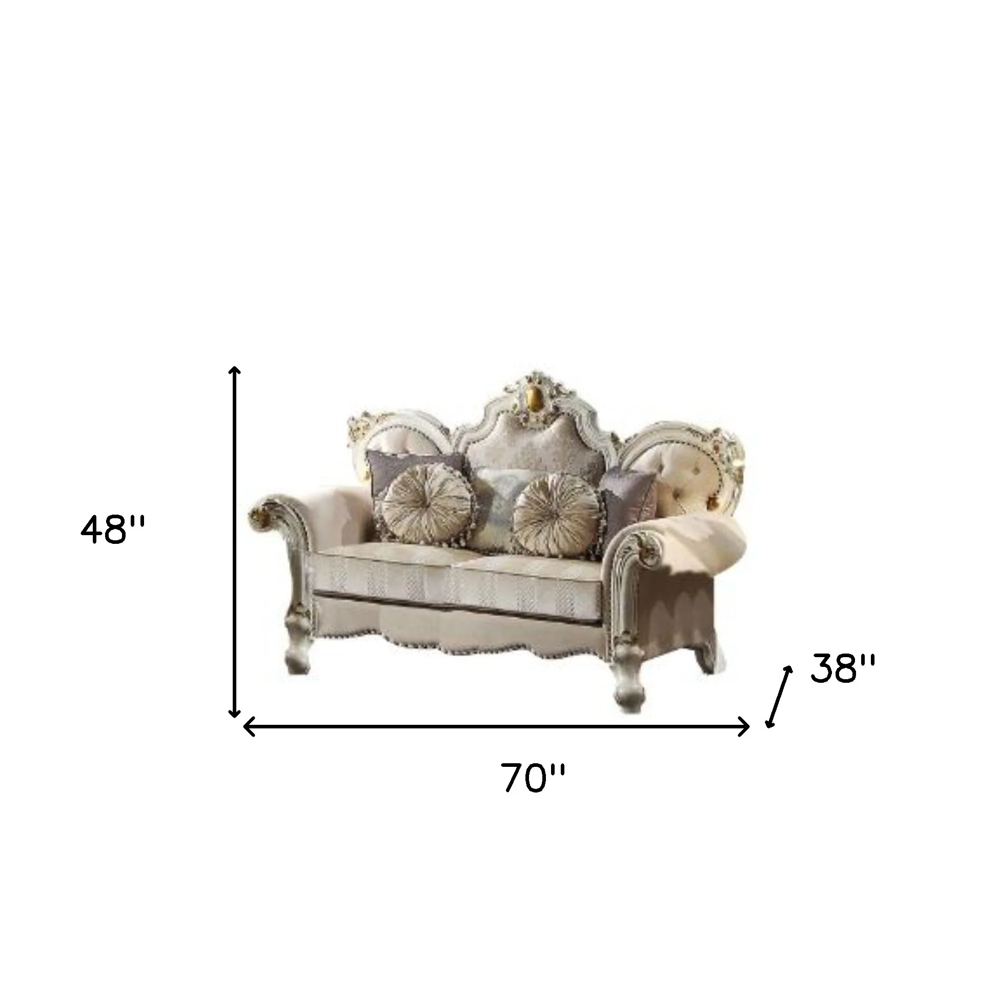 70" Gold And Pearl Velvet Love Seat And Toss Pillows By Homeroots - Image 6