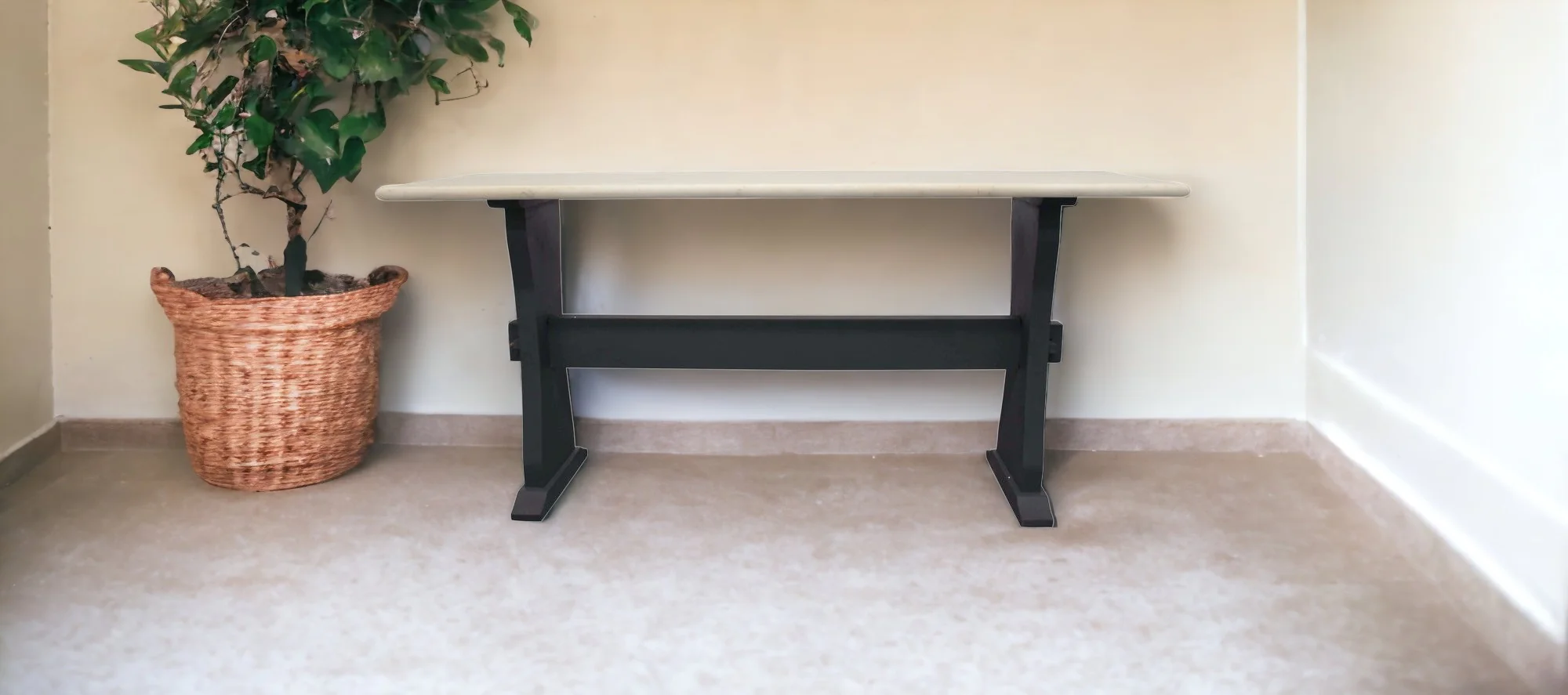 70" Ivory and Black Genuine Marble Trestle Console Table By Homeroots - Image 4