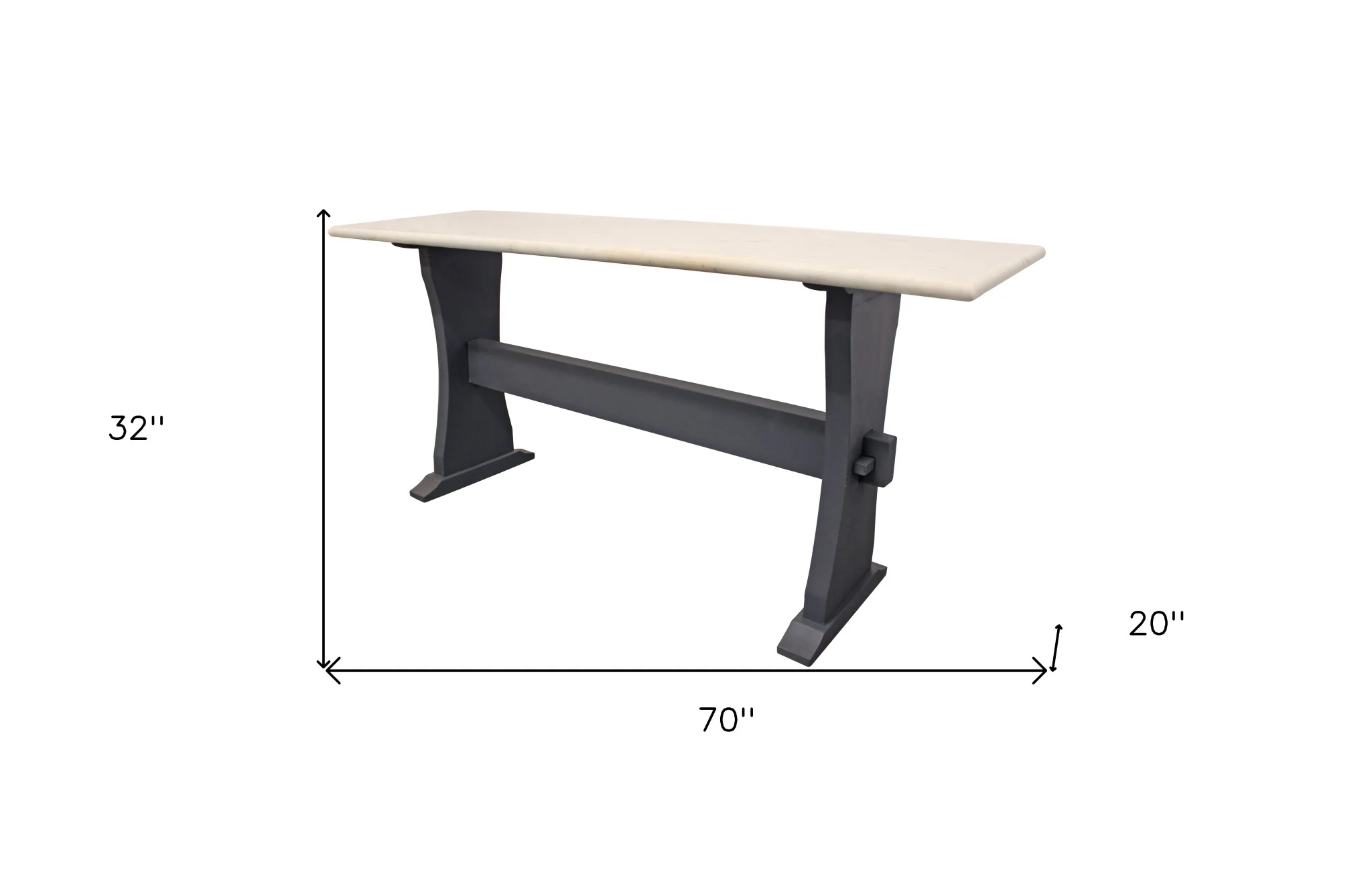 70" Ivory and Black Genuine Marble Trestle Console Table By Homeroots - Image 6