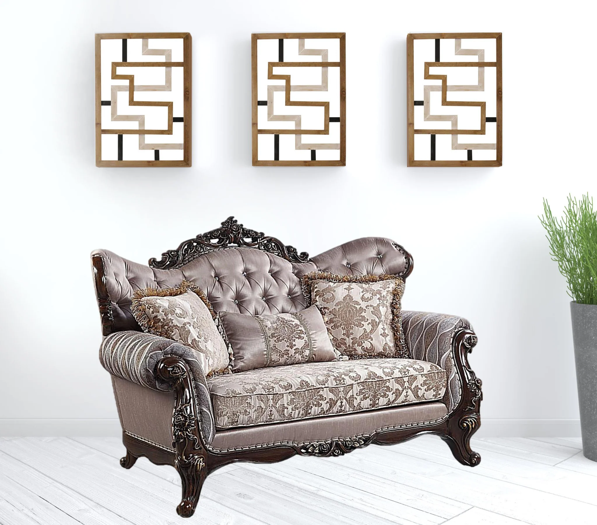 70" Pink And Brown Love Seat And Toss Pillows By Homeroots - Image 2