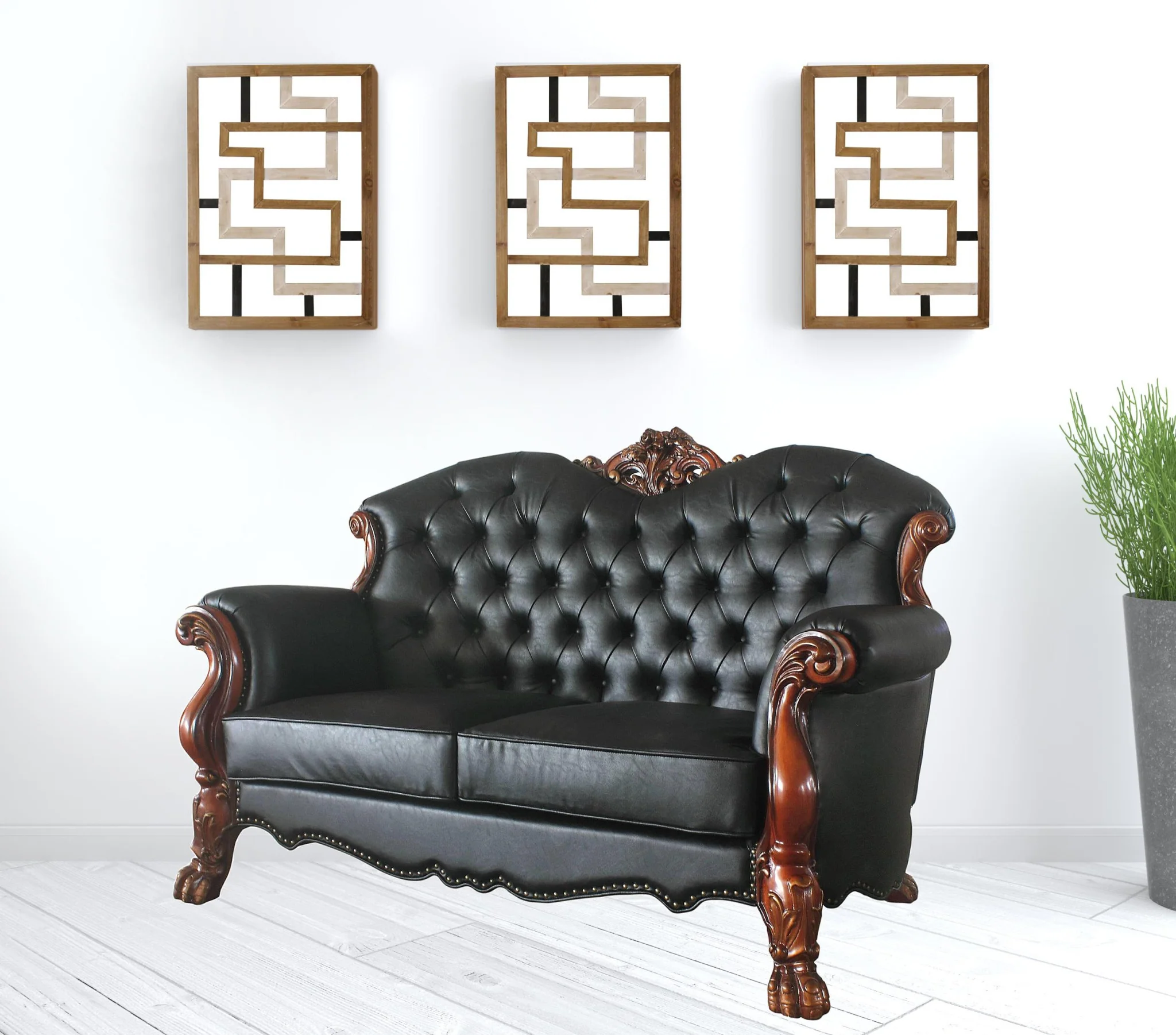 71" Black And Brown Faux Leather Love Seat And Toss Pillows By Homeroots - Image 2