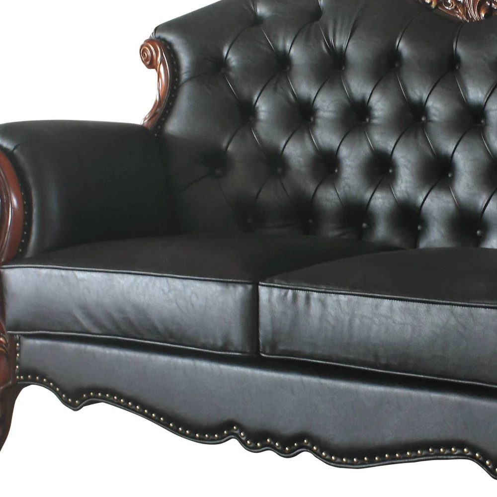 71" Black And Brown Faux Leather Love Seat And Toss Pillows By Homeroots - Image 3
