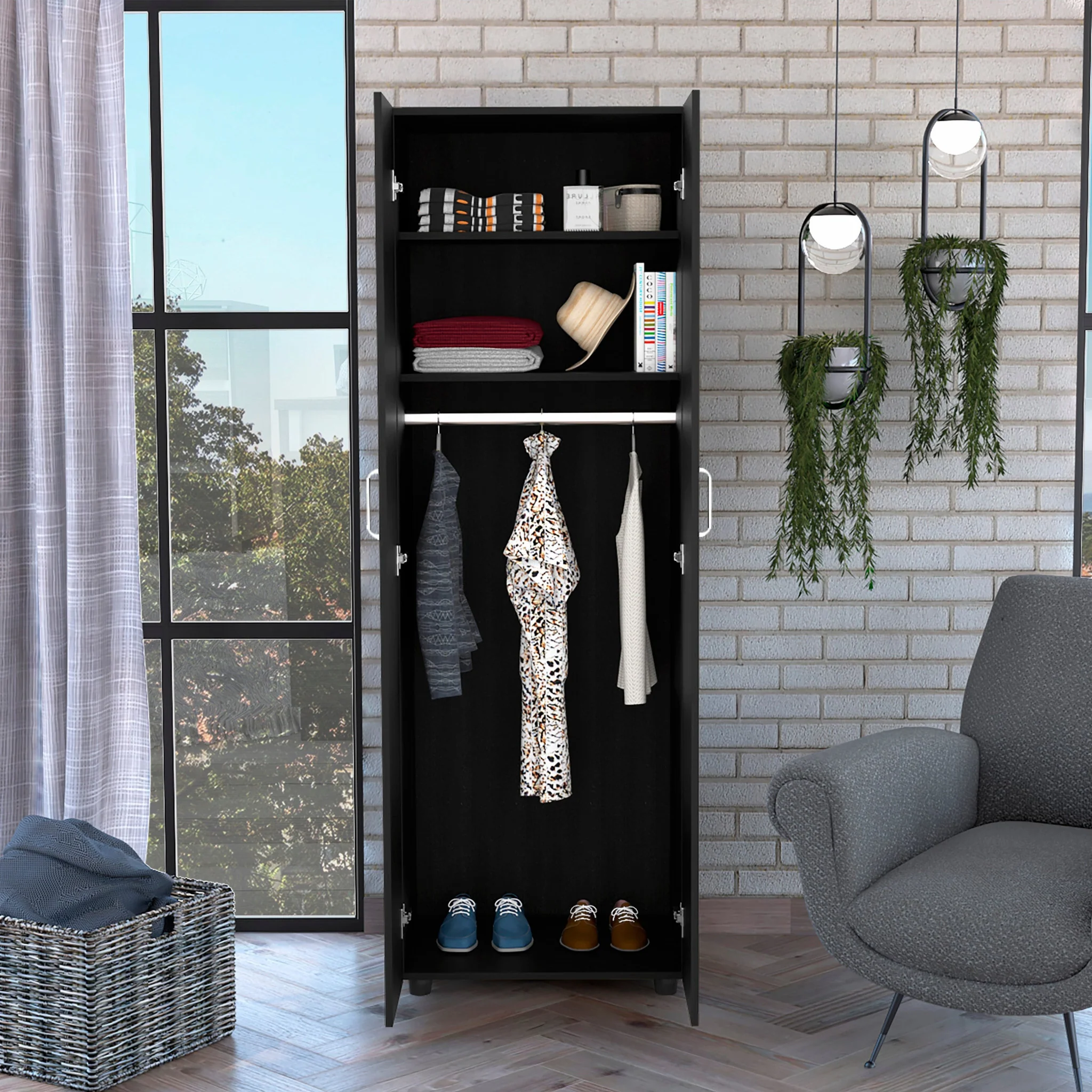 71" Black Tall Two Door Closet By Homeroots - Image 5