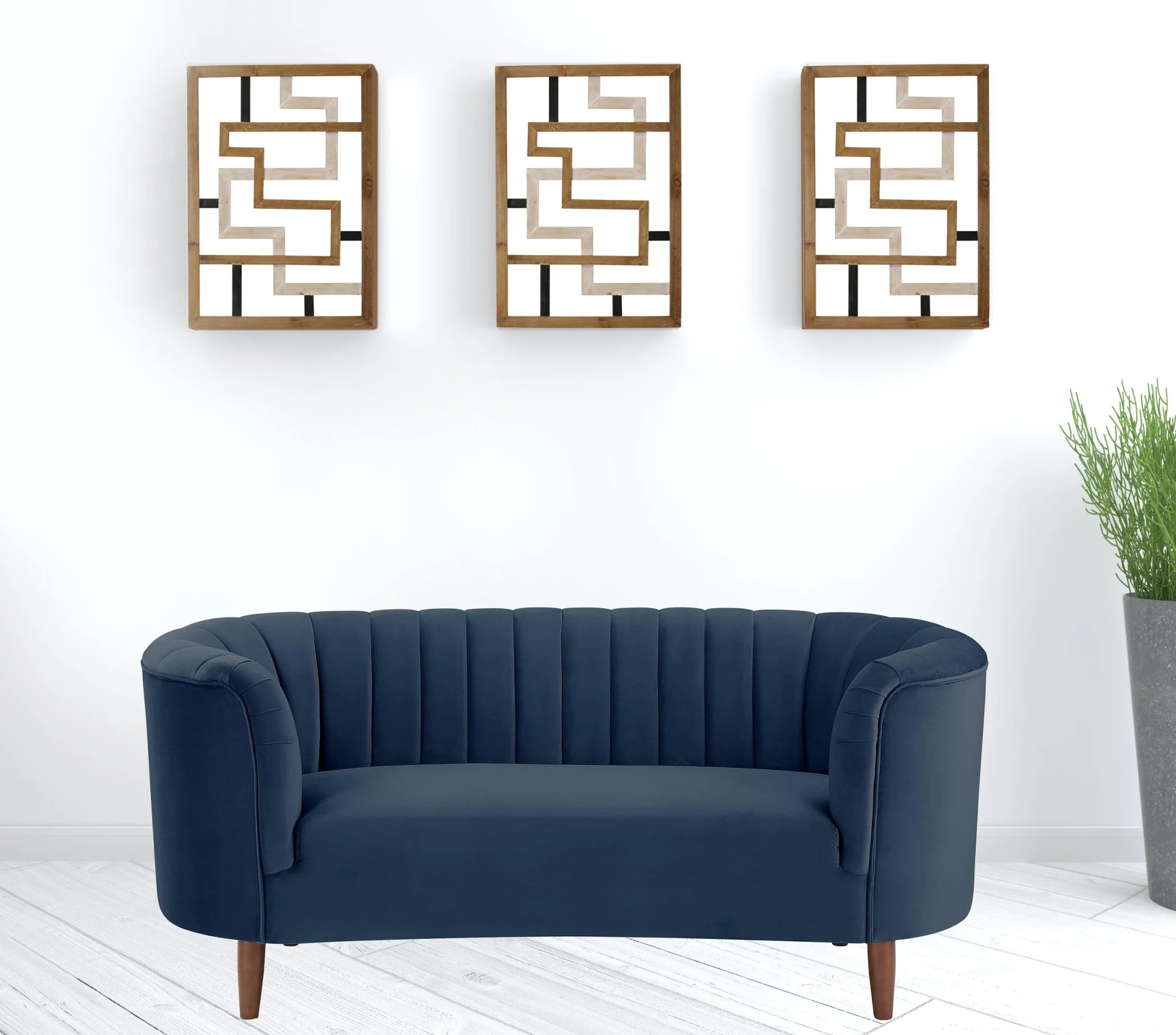 71" Blue And Brown Velvet Love Seat By Homeroots - Image 3