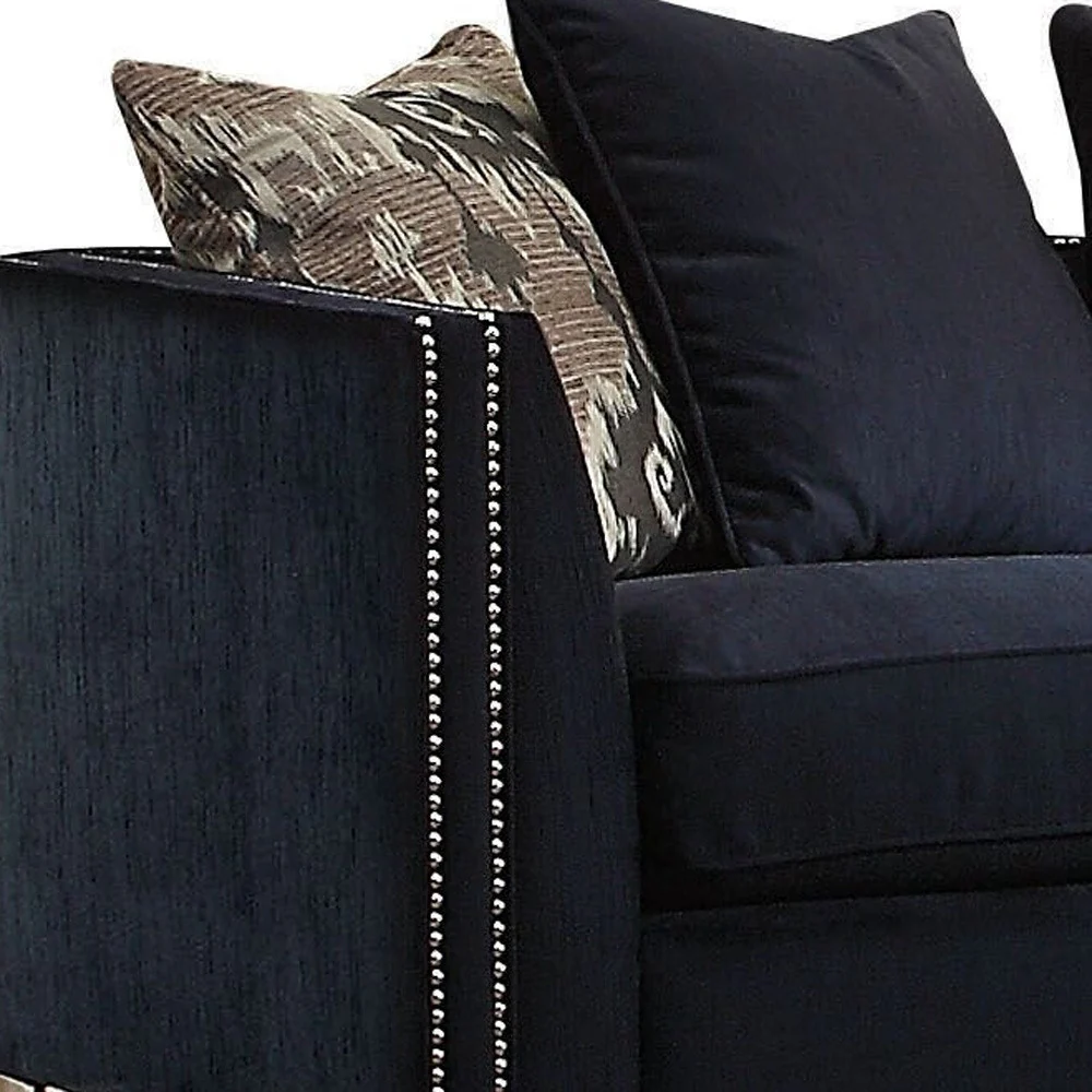 71" Blue And Silver Velvet Love Seat And Toss Pillows By Homeroots - Image 3