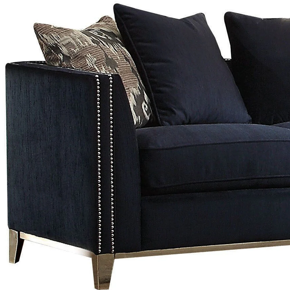 71" Blue And Silver Velvet Love Seat And Toss Pillows By Homeroots - Image 4