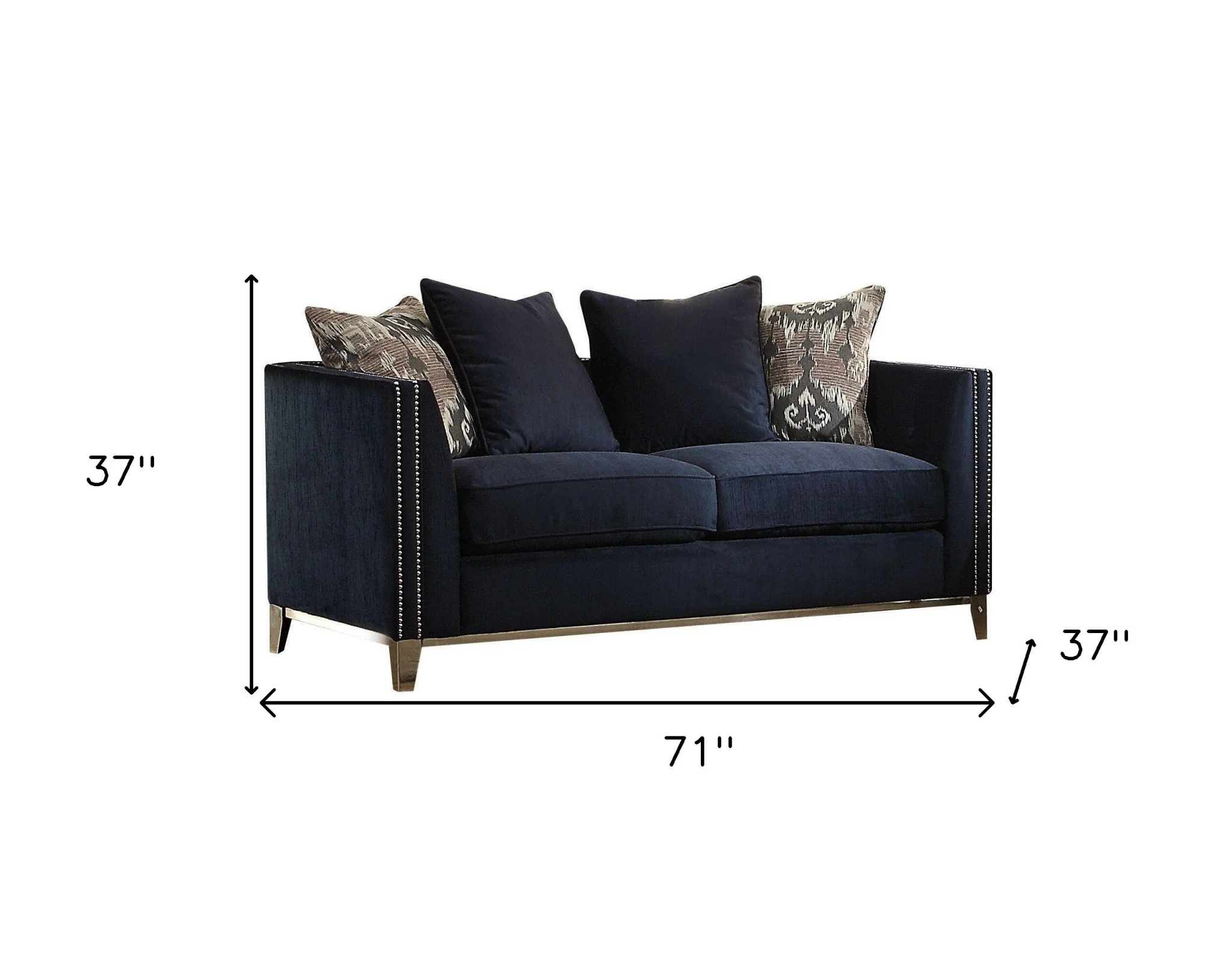 71" Blue And Silver Velvet Love Seat And Toss Pillows By Homeroots - Image 5